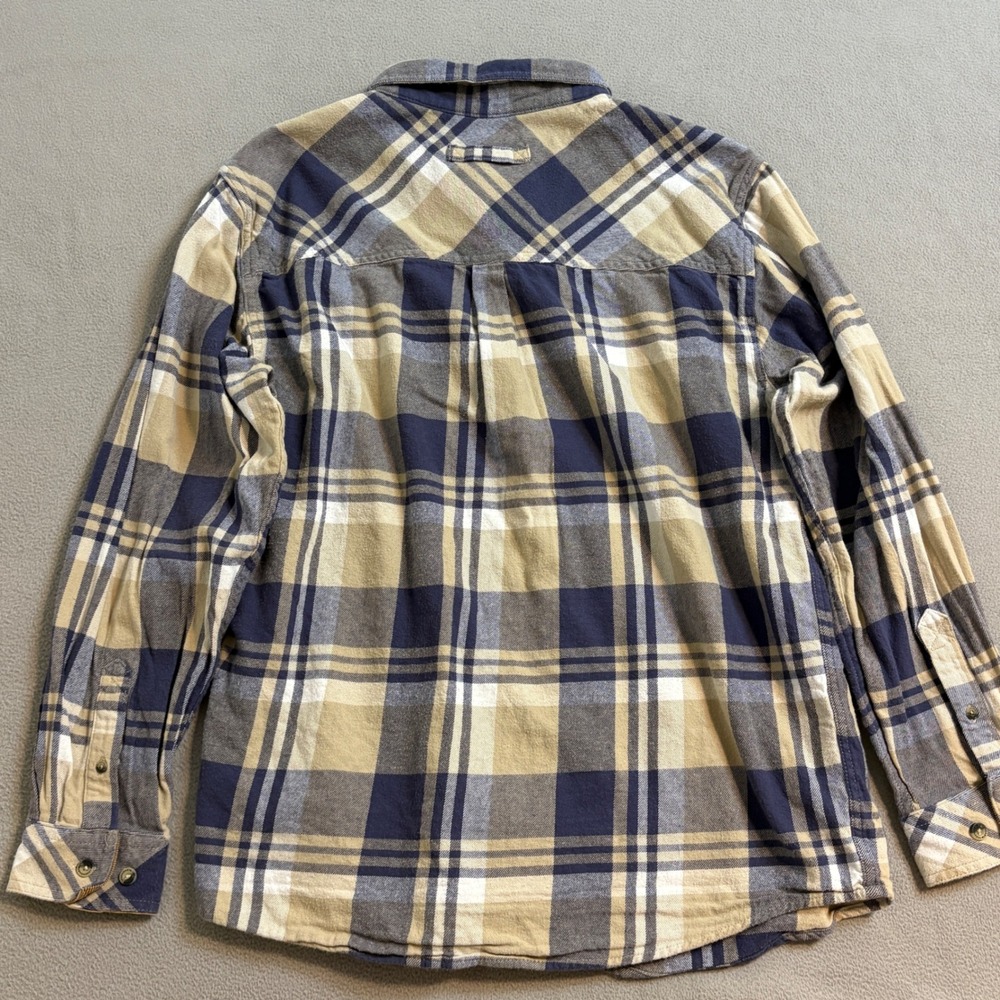 Legendary Whitetails Buck Camp Large Blue Tan Plaid Flannel Button Down Shirt - Picture 2 of 8